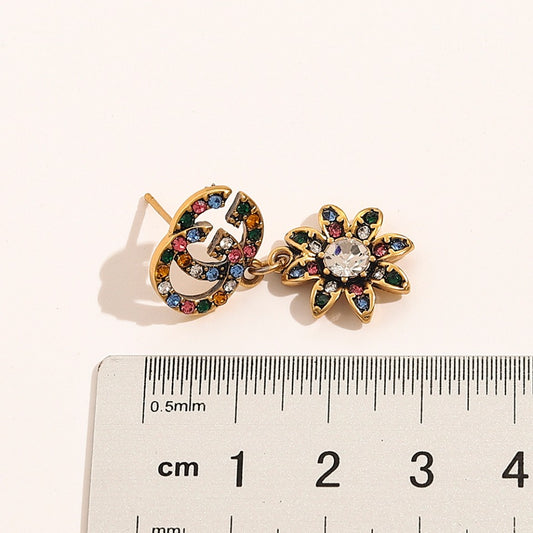 Vintage Colored Diamond Flower Earrings