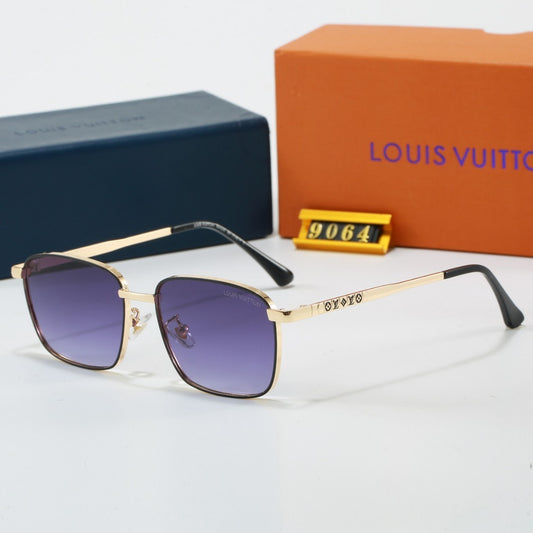 Metal Square Frame Sunglasses with Monogram Temples 9064
