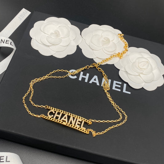 Double Layer Diamond Letter Cookie Necklace