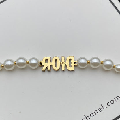 Zircon Letters Adjustable Pearl Bracelet