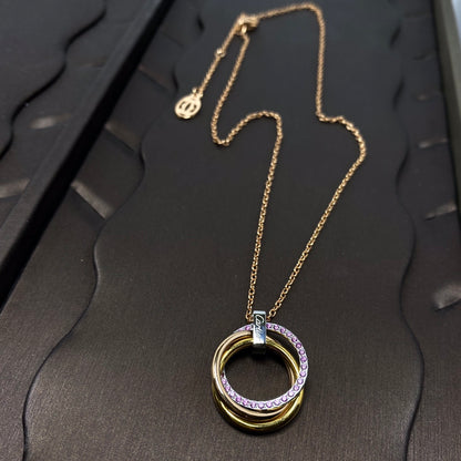 Three-Ring Tricolor Pink Diamond Necklace