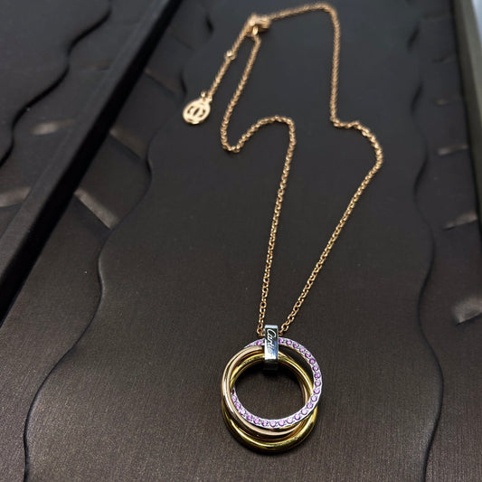 Three-Ring Tricolor Pink Diamond Necklace