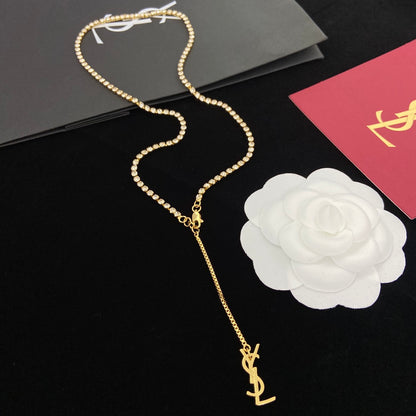 Crystal Diamond Long Pendant Necklace
