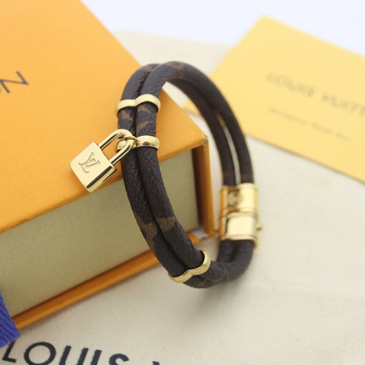 Double Leather Monogram Lock Bracelet