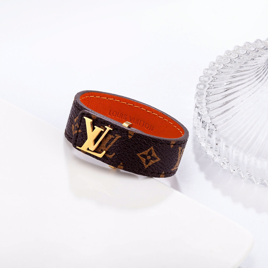 Monogram Belt Buckle Logo Leather Bracelet