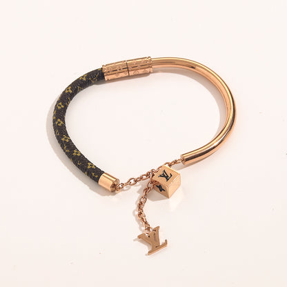 Classic Leather Patchwork Magnetic Bracelet