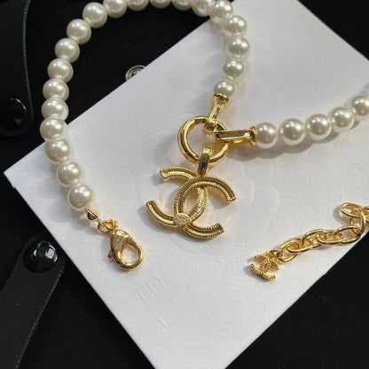 Logo Pendant Pearl Cookie Necklace