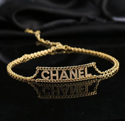 Double Layer Diamond Letter Cookie Necklace