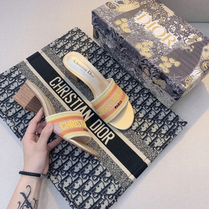 Embroidered Block Heel Slippers