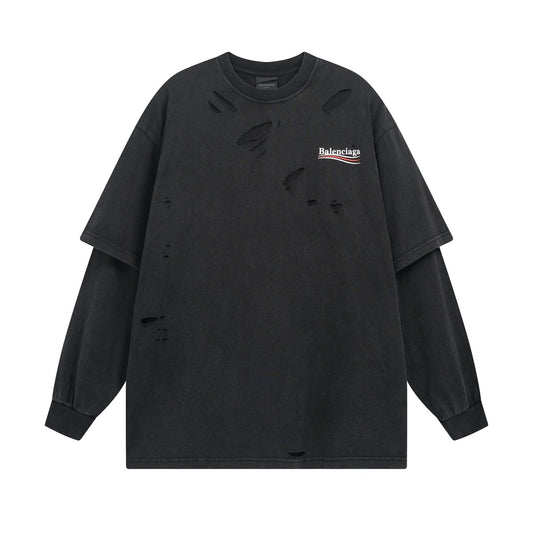 Printed ripped long sleeve t-shirt